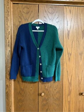 LuLaRoe Two-Tone Green & Navy Ribbed Button Cardigan